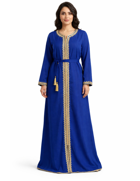 Caftan Robe orientale pas cher bleu royal doublure ceinture bleu ci...
