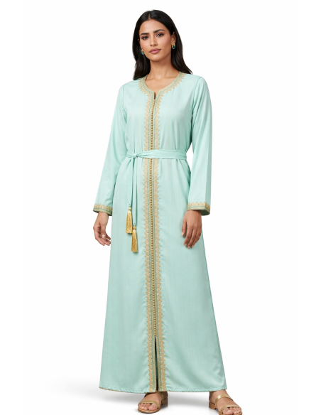Caftan Robe orientale pas cher bleu royal doublure ceinture bleu ci...