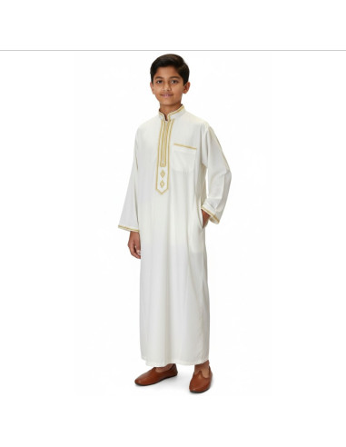 Qamis enfant garçon djellaba Kurta émirati blanc Enfant ( Tenue ind...