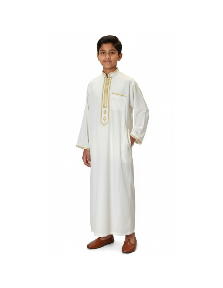 Qamis enfant garçon djellaba Kurta émirati blanc Enfant ( Tenue ind...