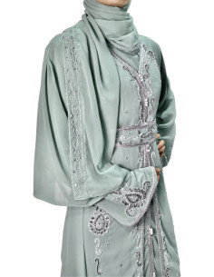 Caftan Dubai vert eau/perlé manches longues – Robe orientale élégan... 2