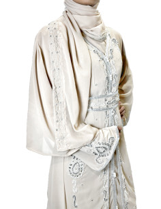 Caftan Dubai blanc/perlé manches longues – Robe orientale élégante ... 2
