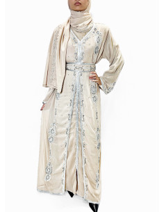 Caftan Dubai blanc/perlé manches longues – Robe orientale élégante ...