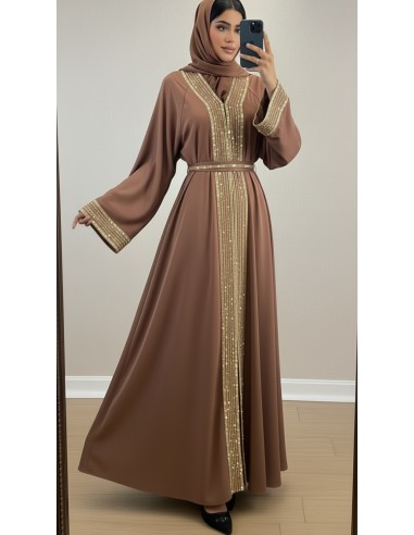 Abaya Dubai golden bronze or – Robe émirats élégante et moderne  - 2