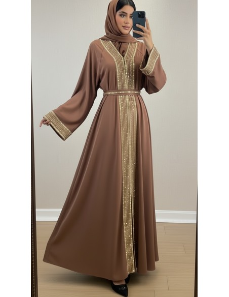 Abaya Dubai golden bronze or – Robe émirats élégante et moderne  - 2