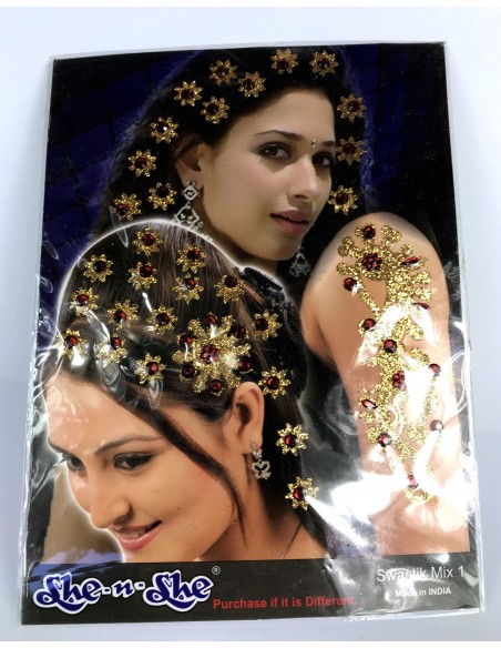 Bindi autocollant main et cheveux rouge  - 1