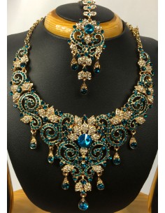 Parure bijoux indiya bleu turquoise et doré  - 1 2