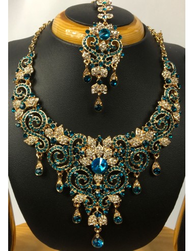 Parure bijoux indiya bleu turquoise et doré  - 2