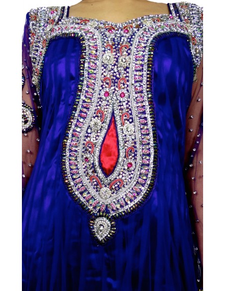 Tenue indienne Salwar Kameez Haute Gamme Violet Manche perlé  - 2