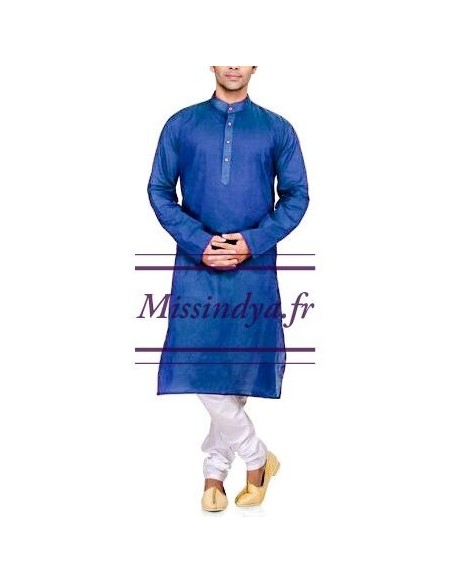 Tunique indien kurta homme bleu  - 1