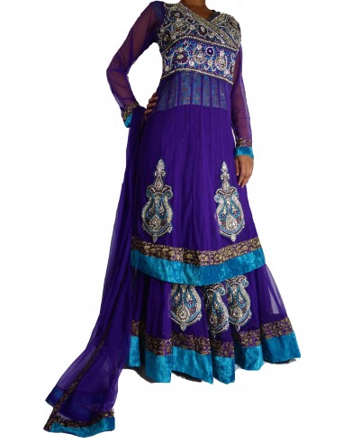 Tenue indienne sari Latcha perlée Violet  - 1