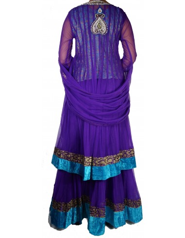 Tenue indienne sari Latcha perlée Violet  - 3