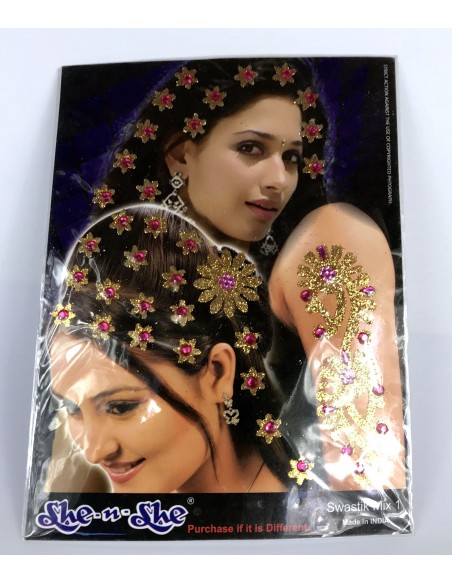 Bindi autocollant main et cheveux rose  - 1