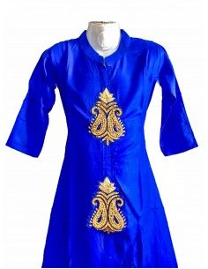 KURTI( TUNIQUE ENFANT) Bleu Royal ET STRASS DORÉ  - 1 2