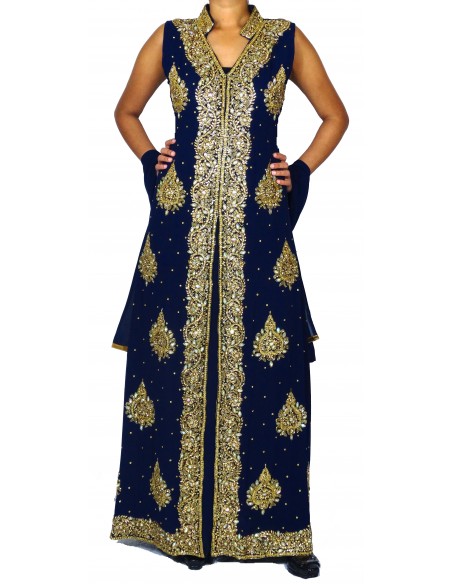Robe indienne de Soirée dhamak Bleu marine et doré AV21  - 6