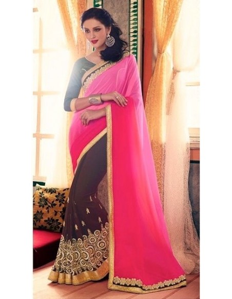 Sari indien Neema Rose/marron  - 1