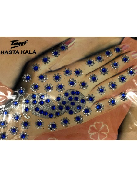 Bindi Autocollant strass main bleu  - 1
