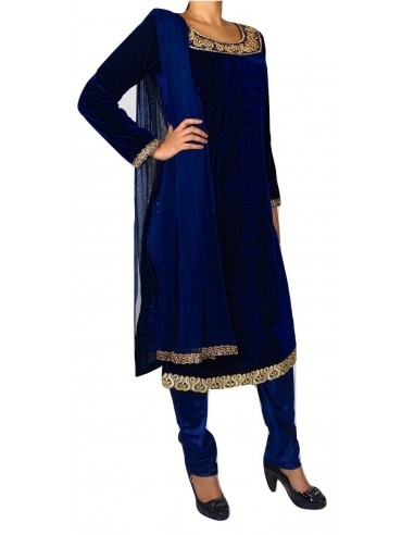 Salwar Kameez Velour Chic Bleu marine  - 1