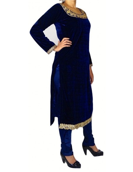 Salwar Kameez Velour Chic Bleu marine  - 4