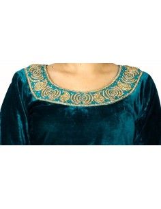 Salwar Kameez Velour Chic Bleu Vert  - 1 2