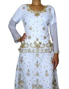 Lehenga Choli Blanc et dorée 2