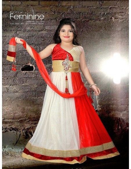 Salwar Kameez Style Robe de soirée fille Rouge Enfant ( Tenue indie...