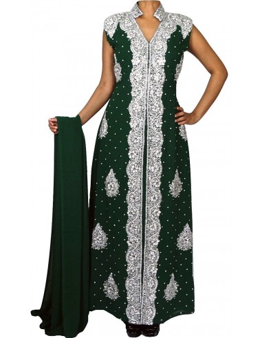 Robe indienne de soirée dhkamak cristal Argenté et Vert SEPT16  - 1