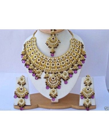 Parure Bijoux indiens Bollywood Violet doré  - 1