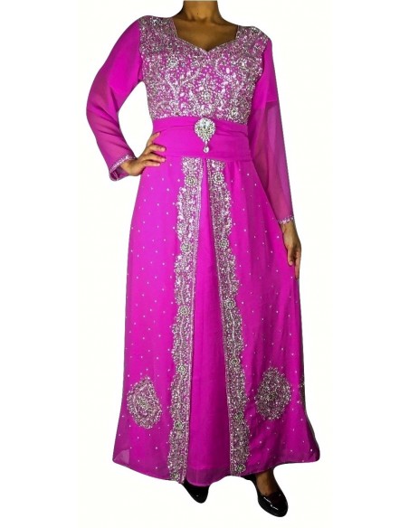 Robe indienne de Soirée Style caftan Rose  - 1