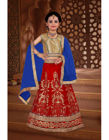 Lehenga choli fille Khush Rouge Doré Enfant ( Tenue indien fille et...