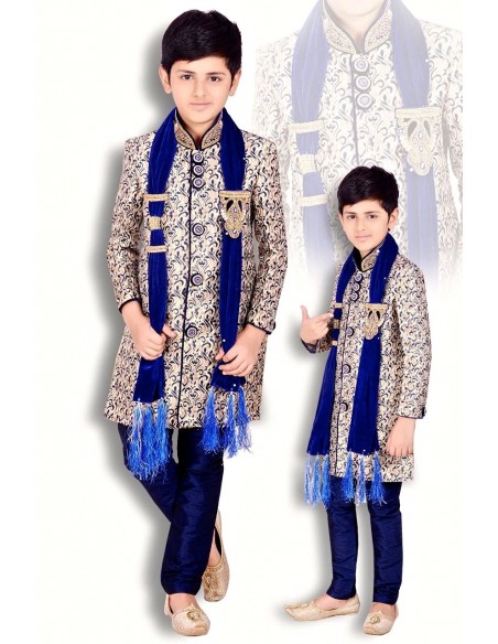 Sherwani garçon Bleu et doré Enfant ( Tenue indien fille et garçon )