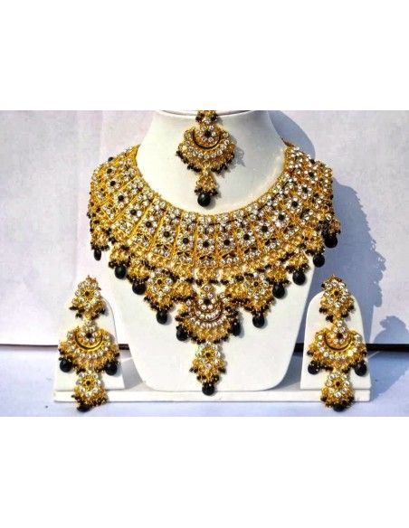 Parure Bijoux indiens Bollywood doré noire  - 1
