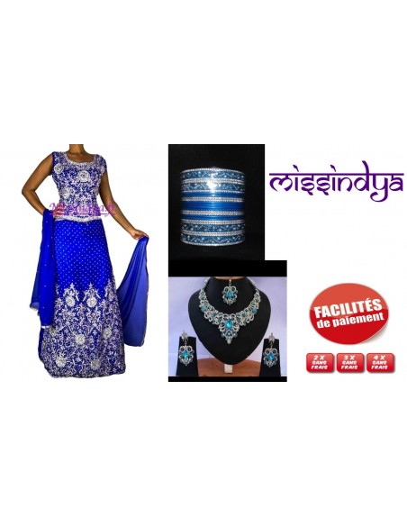 Pack Lehenga Bleu Electrique Royal Argenté Pack Mariage Lehenga sari