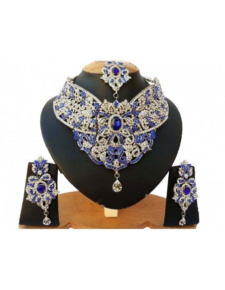 Parure bijoux indiens oriental bleu et argente Sonia Bijoux indiens