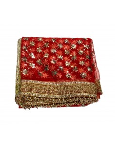 Chale etole mariage indienne Perlé rouge & doré  - 1 2