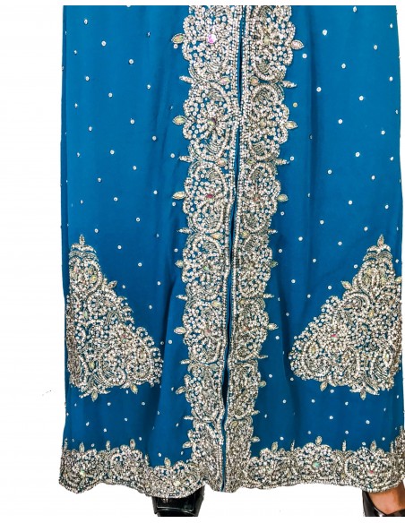 Robe indienne de soirée Bleu Argenté perlé AV18  - 2