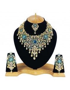 Parure indienne Bollywood doré Ravi bleu turquoise  - 1