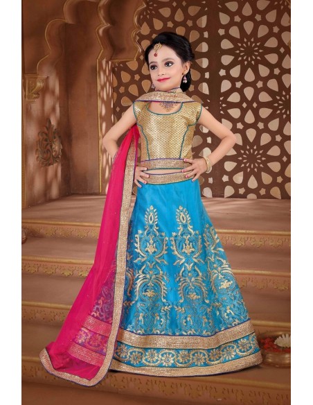Lehenga choli fille Khushi Bleu vert  - 1