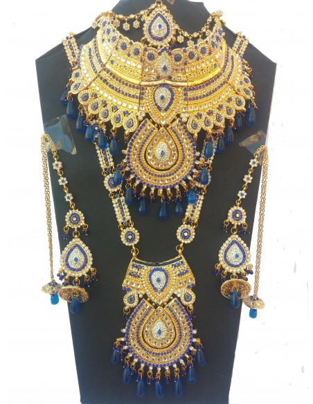Parure Bijoux 8 pieces Doré Mariée Bleu & doré Bijoux indiens