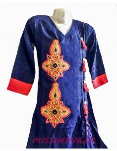 Kurti( tunique enfant) bleu marine et strass doré  - 1 2