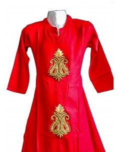 Kurti( tunique enfant) rouge et strass doré  - 1 2