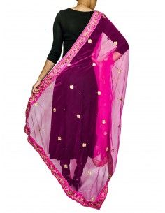 Dupatta chale etole indienne brodé doré et rose - 1 2
