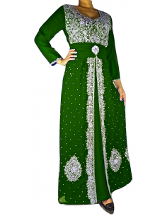 Robe indienne de Soirée Dhamak style caftan vert  - 1 2