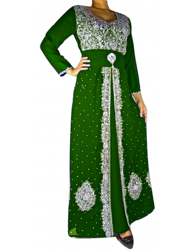 Robe indienne de Soirée Dhamak style caftan vert  - 2