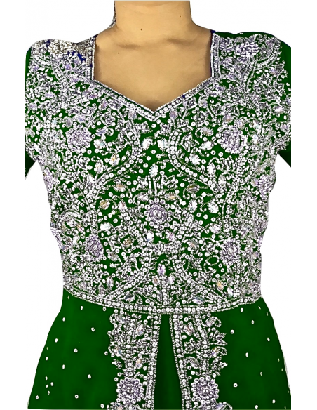 Robe indienne de Soirée Dhamak style caftan vert  - 4