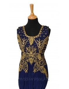 Robe indienne de Soirée Salmaa bleu marine  - 1 2