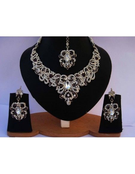 Parure Bijoux indiens Bollywood Argenté  - 1