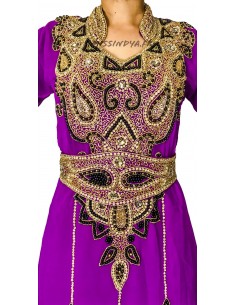 Robe de dubai cape prune & dorée  - 1 2