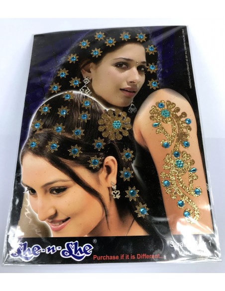 Bindi autocollant main et tete Bleu  - 1