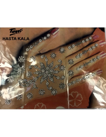Autocollant Strass main bindi argente  - 1